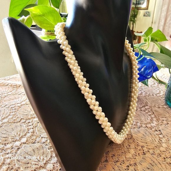 SOLD - Cultured Saltwater Japanese Akoya Handcrafted Cluster Pearl Necklace - Picture 5 of 9